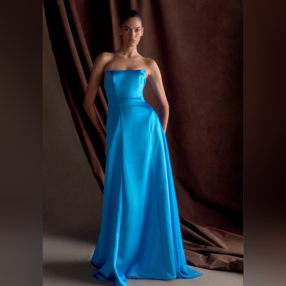NWT Rosella Strapless Satin Maxi Gown